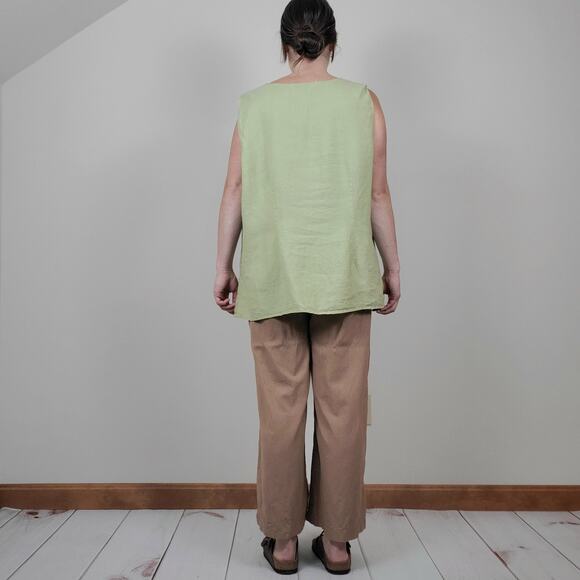 Vintage 90s Y2K Embroidered Linen Tank Lime Green XL - Picture 3 of 10